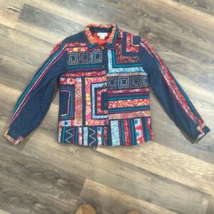 Madison Studio embroidered jacket 100% Cotton button up multicolor look size S
